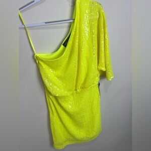New York & Company Bright Yellow One-Shoulder Sequin Dress